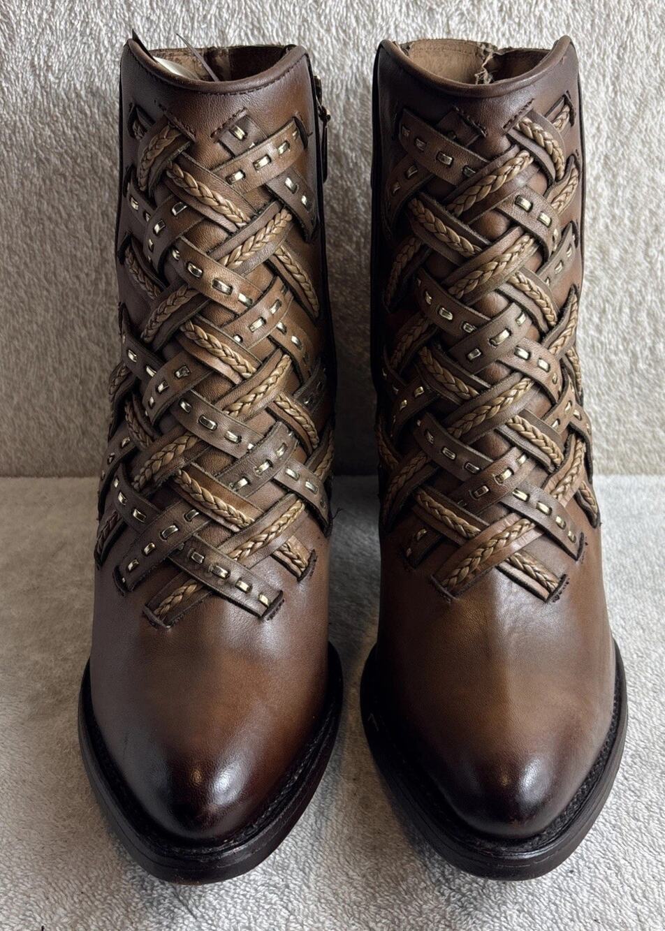 Cuadra Women's Ankle Boots Brown Woven Leather, Size 10 M 54199